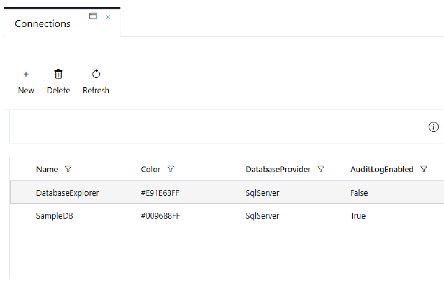 Overzicht databases in DatabaseExplorer