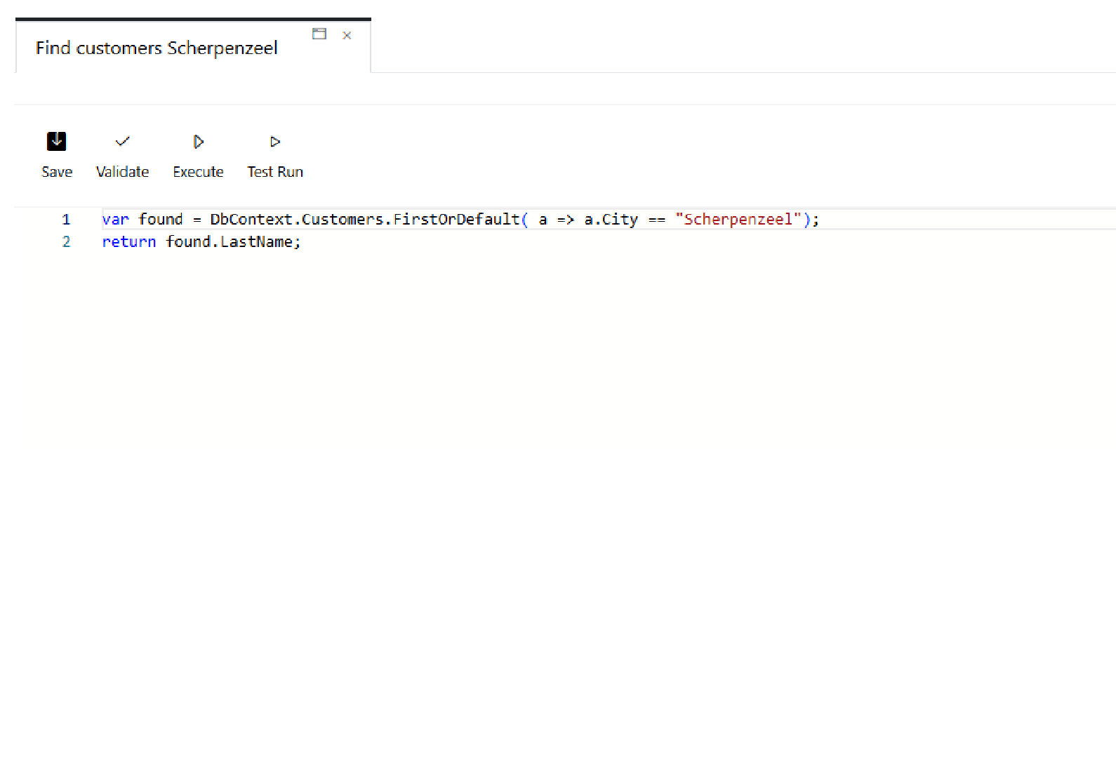 Definitiescherm voor maatregelen in Database Explorer