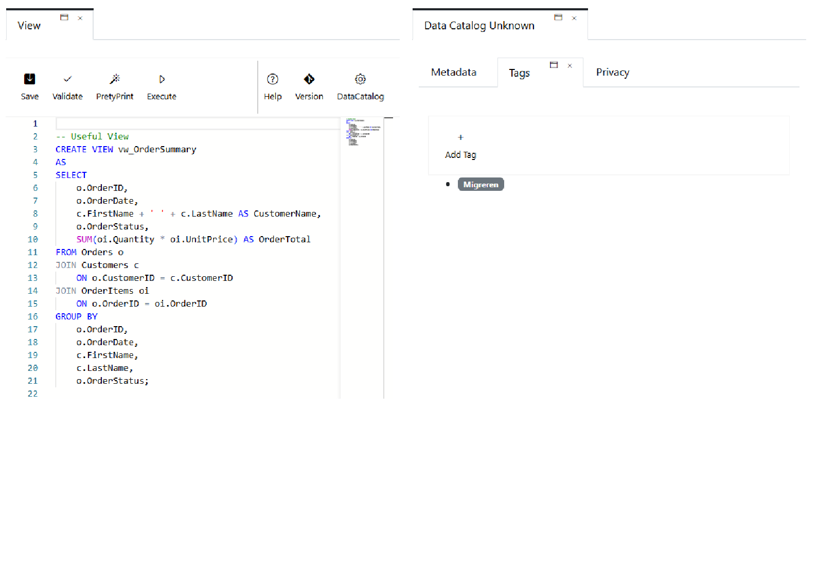 Metadata tags op meerdere database objecten
